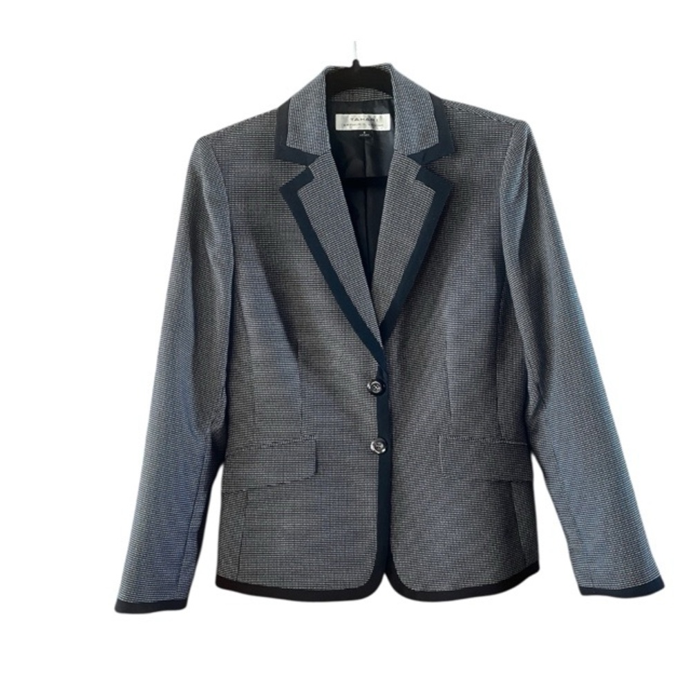 Tahari Arthur S. Levine Textured Contrast Black Trim Blazer